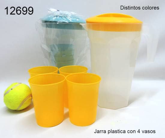 Imagen de JARRA PLASTICA MAS 4 VASOS TAPA COLOR 12.25